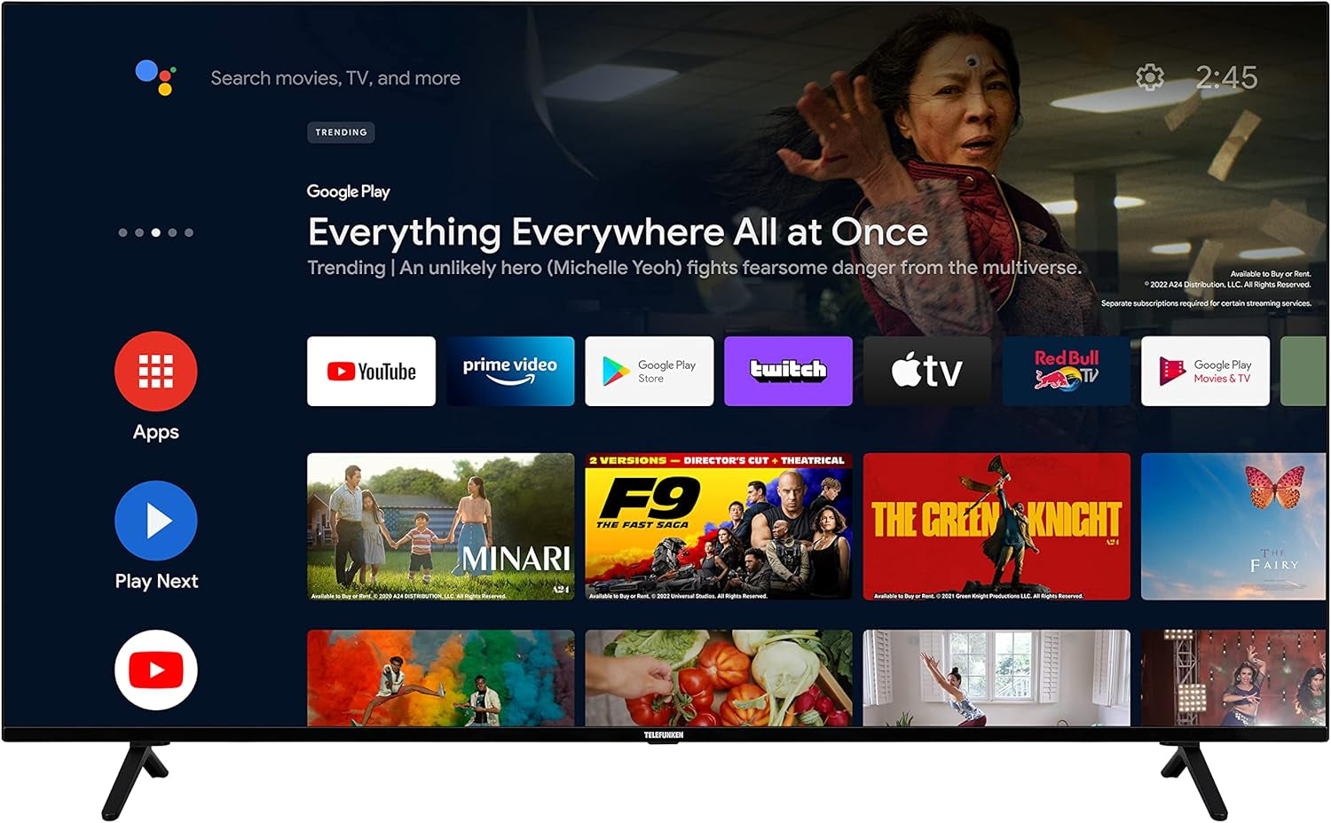 Televizor TELEFUNKEN Android TV de 43 de inci (Smart TV Full HD, HDR, triplu tuner, Bluetooth) XF43AN750M