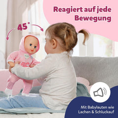 BABY Born Hannah Play with Me - Păpușă bebeluș cu 5 funcții - Corp din material moale, inclusiv accesorii - Păpușă de 36 cm - Funcționează cu baterii - Potrivită pentru copii de la 1 an