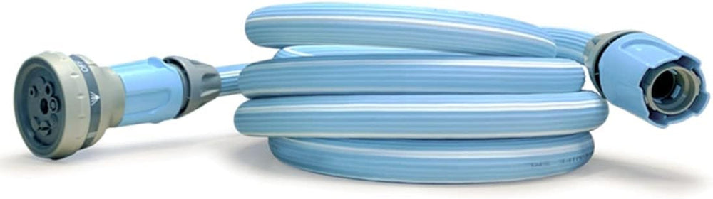 Furtun de grădină Magic Blue, extensibil, de 10 metri, rezistent la noduri și răsucire, cu sac și duză de pulverizare