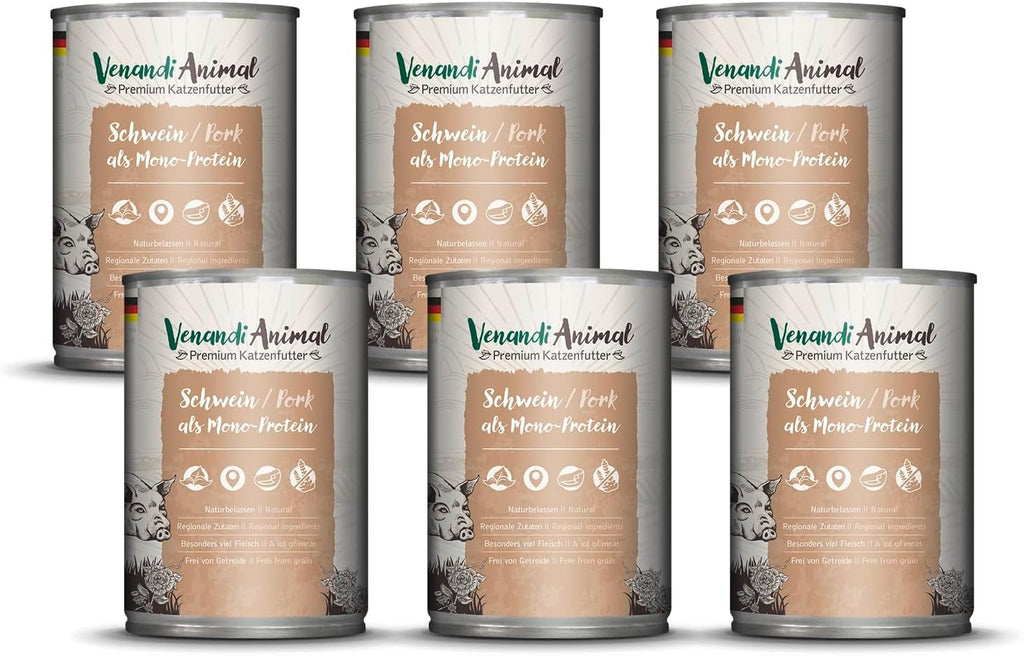 Venandi Animal Premium Hrană umedă pentru pisici, Tasting Pack III, pui, curcan, vită, pui + iepure, vițel, curcan, 6 X 200 G, fără cereale și naturală, 1.2 Kg