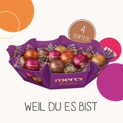 merci lovelies Creamy – 1 x 185g – Pralinenschachtel mit 4 gefüllten Schokoladenspezialitäten – Schokokugeln zum Teilen und Verschenken