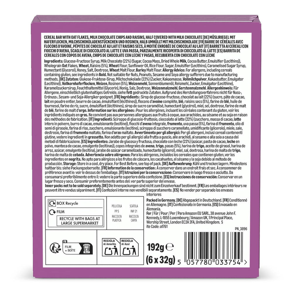Müsliriegel mit Schokolade und Rosinen von Amazon, 192g