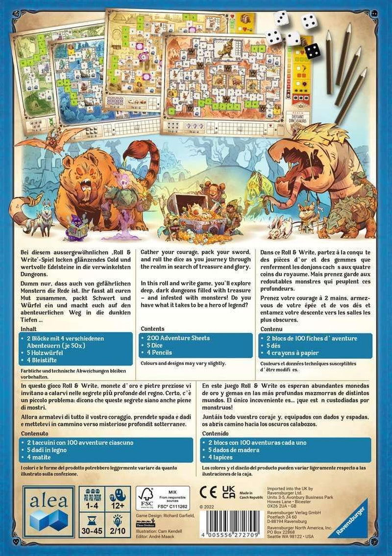 Ravensburger 27270 – Dungeons, Dice and Danger, Alea-Strategiespiel, Würfelspiel für Erwachsene, Roll- und Schreibspiel für Kinder ab 12 Jahren