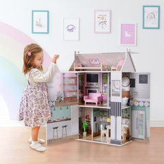Olivia'S Little World Dreamland Farmhouse Kids Interaktives Puppenhaus aus Holz 3 Etagen mit 13 Puppenmöbelzubehör Weiß TD-13632A Puppenhäuser Naty Shop