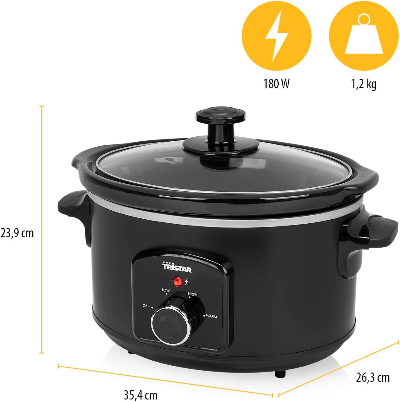 Tristar VS-3915 Slow Cooker, Edelstahl-Keramiktopf mit 2 Heizstufen und Warmhaltefunktion, 3,5 L Slow Cooker Naty Shop