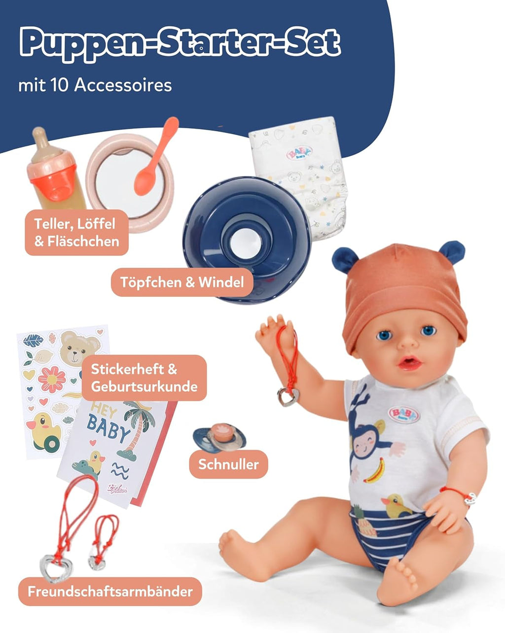 BABY Born Emma în stil junglă - Păpușă de 43 cm înălțime - 10 funcții Inclusiv accesorii și rochiță în culori unisex - Funcționează fără baterii - Potrivit pentru copii cu vârsta de 3 ani și peste Papusi Naty Shop