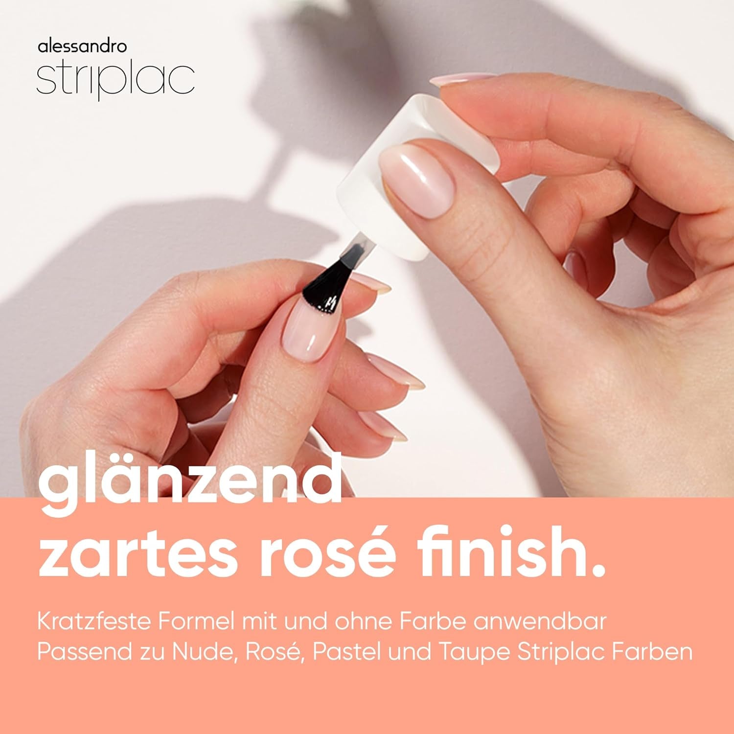 alessandro Striplac UV Top Coat Rosé – Strahlende, kratzfeste Nägel bis zu 15 Tage – Mit oder ohne Farbe verwendbar – Sanfte Entfernungstechnologie – Vegan – Pink, Transparent, 6,5 ml