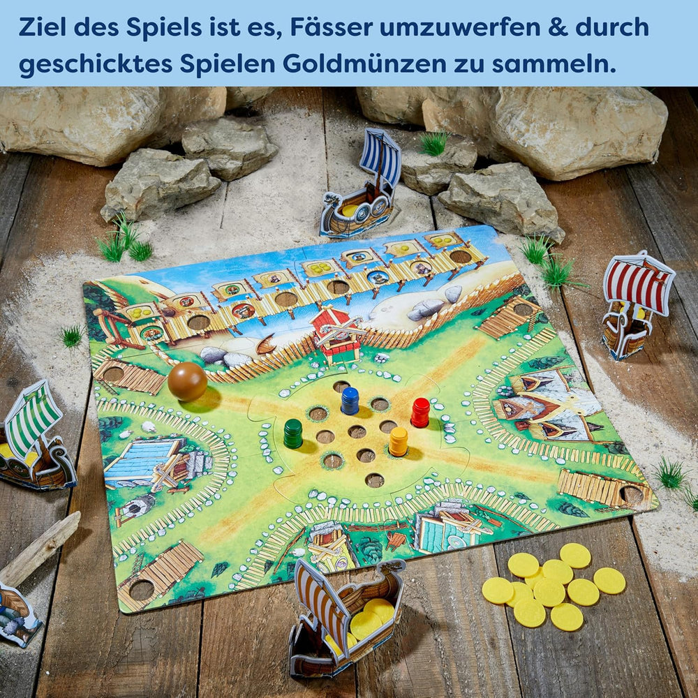 HABA Tal der Wikinger – Schnelles Geschicklichkeitsbrettspiel ab 6 Jahren für 2–4 Spieler – XXL-Spielbrett und 3D-Wikingerschiffe – Fördert Taktik und Mut – 1304697001