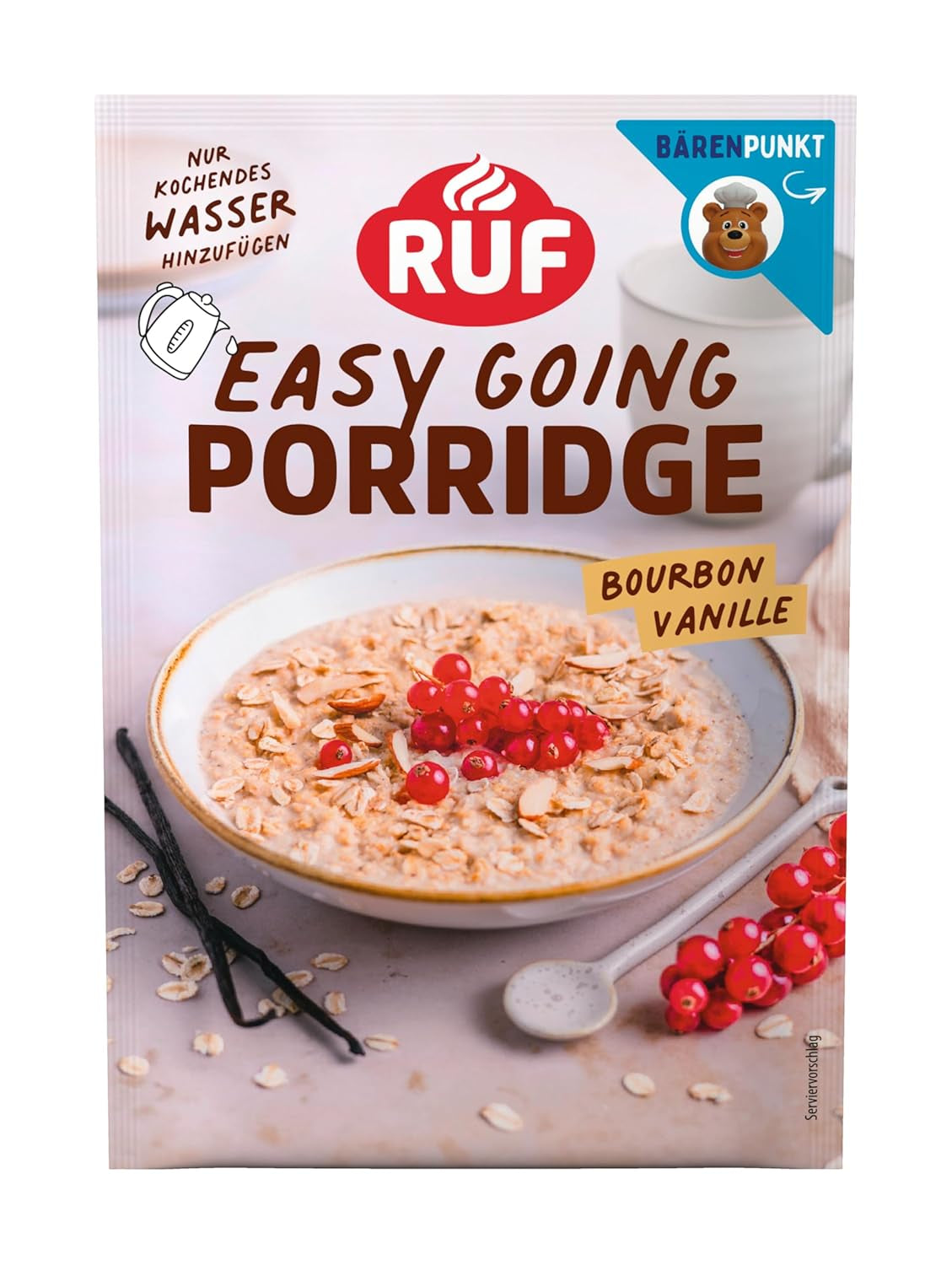 RUF Instant-Haferflocken mit Erdbeeren und Vanille, eine Sommermahlzeit mit Hafer, in 3 Minuten fertig, 1 Beutel x 65 g