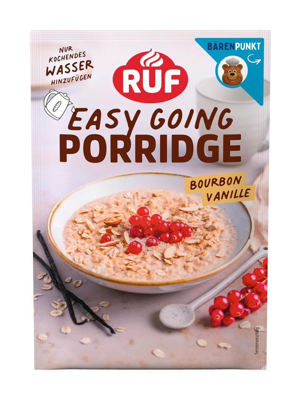 RUF Instant-Haferflocken mit Erdbeeren und Vanille, eine Sommermahlzeit mit Hafer, in 3 Minuten fertig, 1 Beutel x 65 g