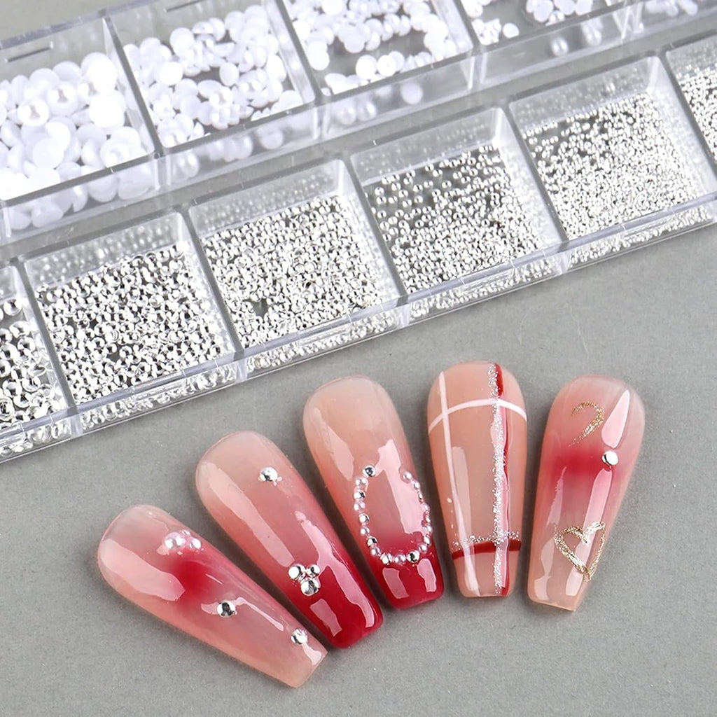 GZSY Nail Art Strasssteine Nagel Perlen Weiß 12Raster Nagel Charms Nageldesign Zubehör Perle Nail Art