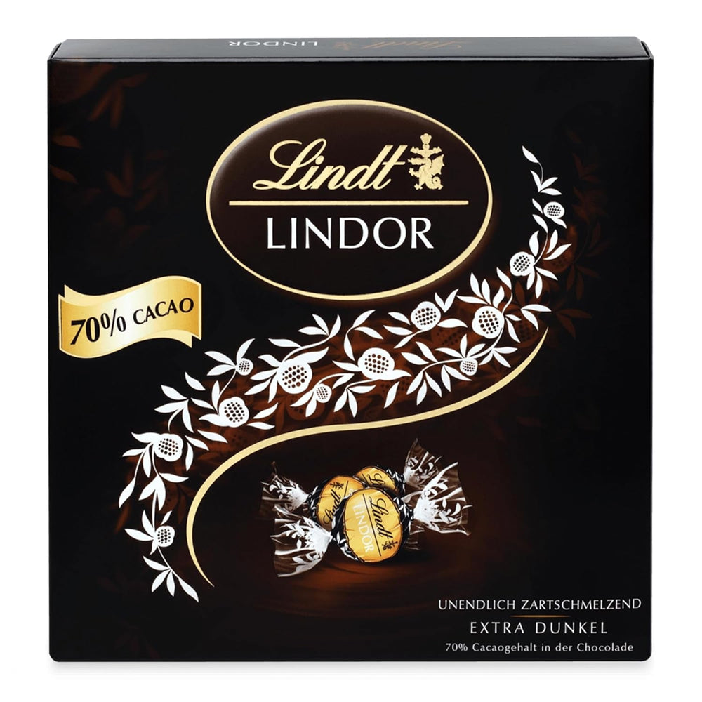 Lindt Chocolate LINDOR Mixture Silver, 26 sfere din ciocolata cu umpluturi diverse, 325 grame Bomboane de Ciocolata Naty Shop Ciocolata neagra 70% (186 grame)