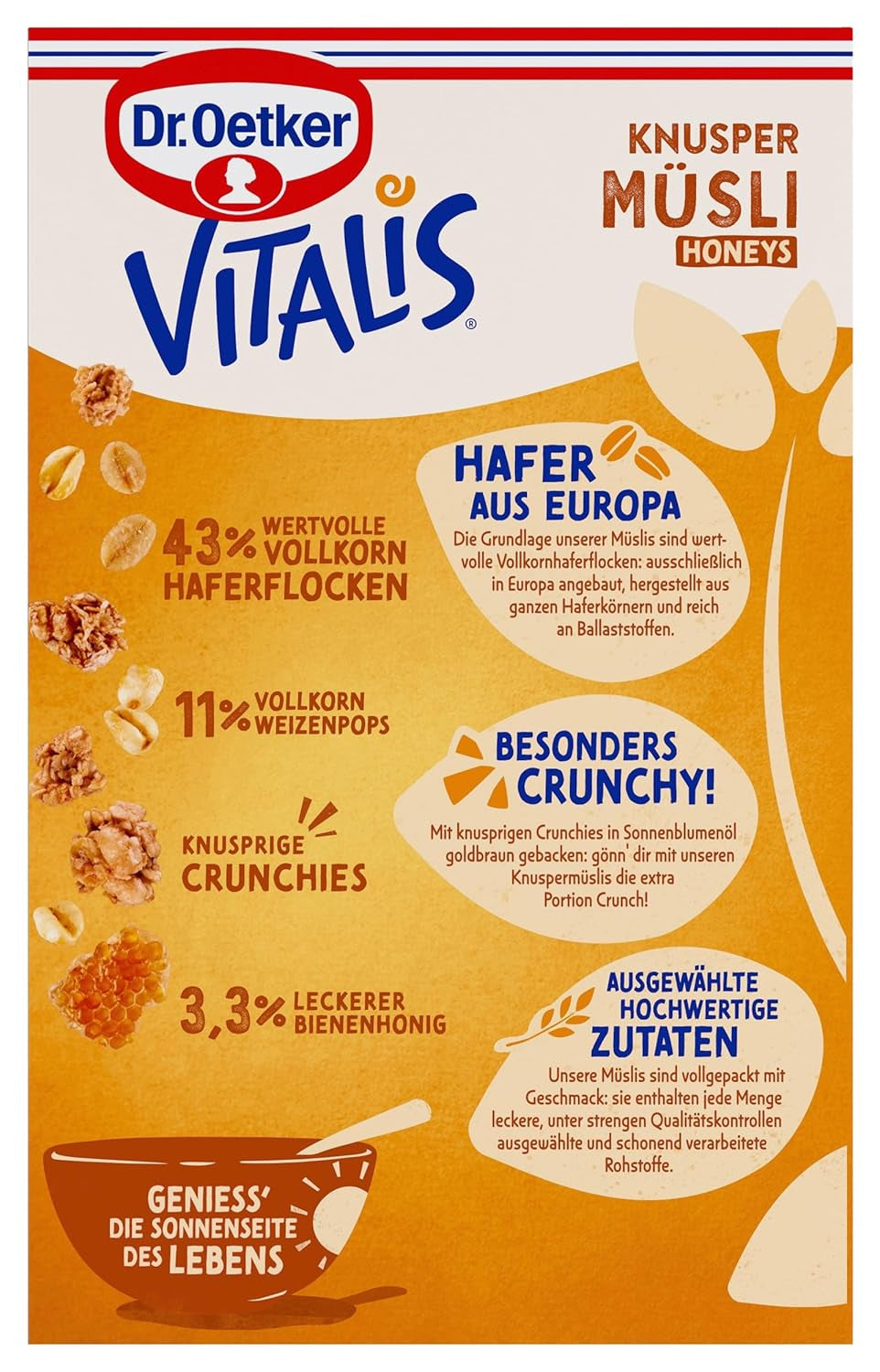 Dr. Oetker Vitalis Crunchy Honeys: Honig-Knuspermüsli für Frühstück und Snacks, 5er-Pack (5 x 600 g)