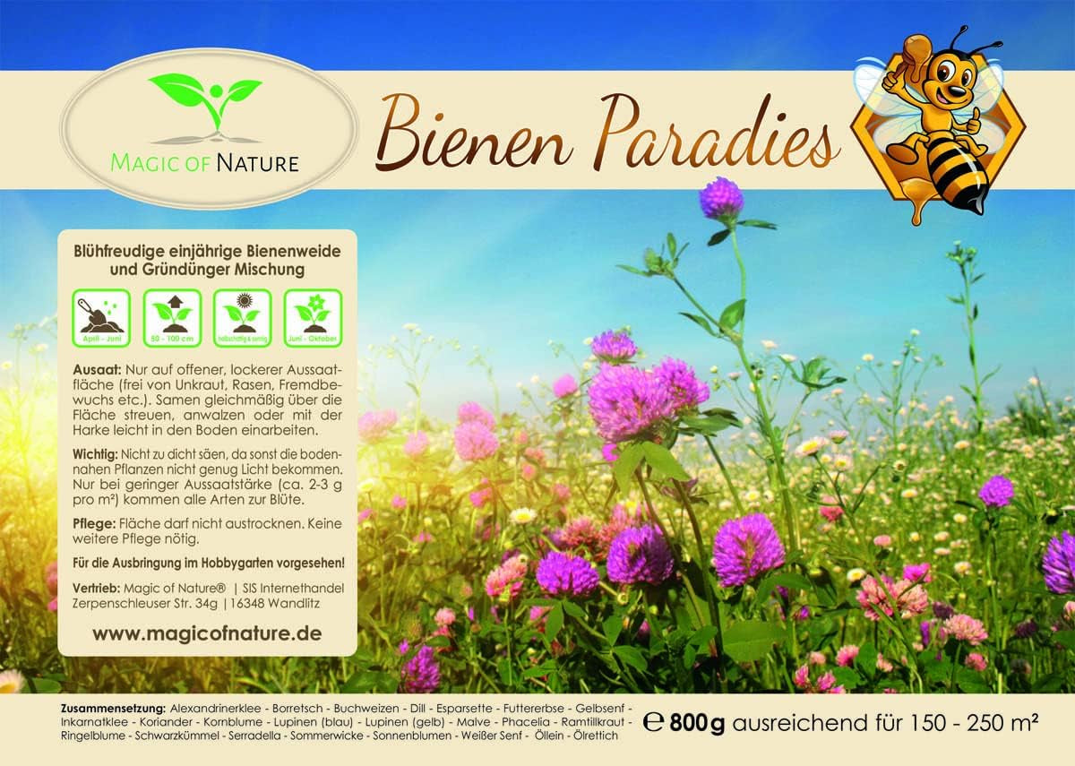 Magie der Natur 800gr. Blumensamen Mischung - Bienen Paradies - Blühfreudige Bienenweide für 150 bis 250 m²