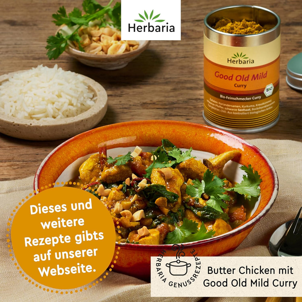 Herbaria Good Old Mild Curry bio 80g M-Dose – Currypulver, Currymischung - Bio-Gewürzmischung für klassische Curry-Spezialitäten z.B. Currywurst – erlesene Zutat in nachhaltiger Aromaschutz-Dose