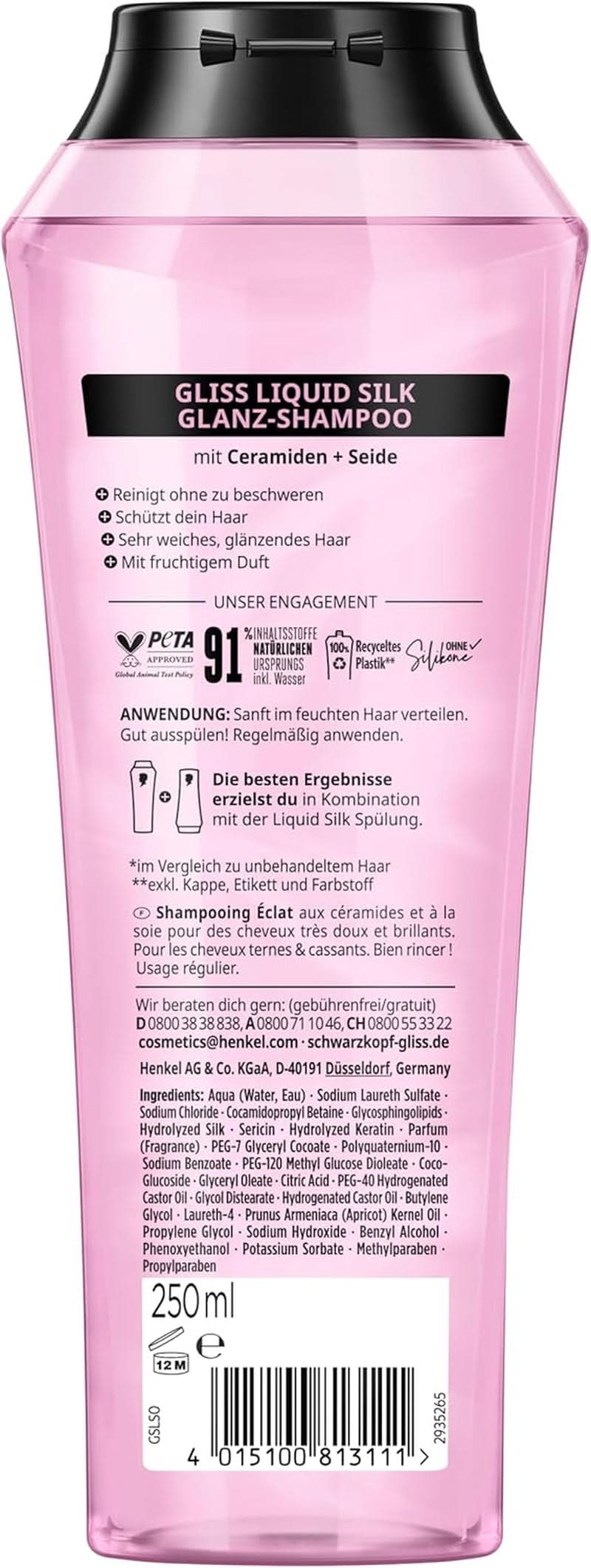 Gliss Shampoo Liquid Silk (250 ml), pentru părul fragil și tern Duș și baie Naty Shop