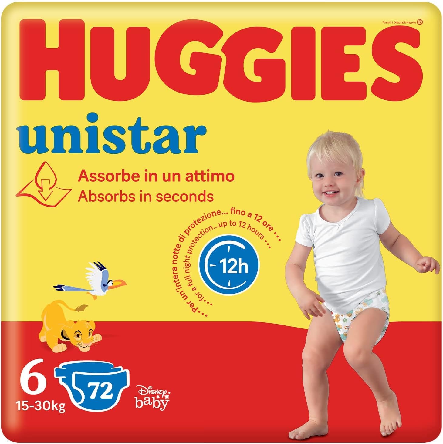 Huggies Unistar Windeln, Größe 4 (7-14 kg), Packung mit 128 Windeln (Basic)
