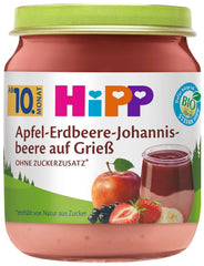 Hipp Bio-Dessertäpfel-Erdbeeren-Johannisbeeren auf Grieß, 6 x 200 Gramm Mutter und Kind Naty Shop 200 Gramm Gris Erdbeeren - Johannisbeeren