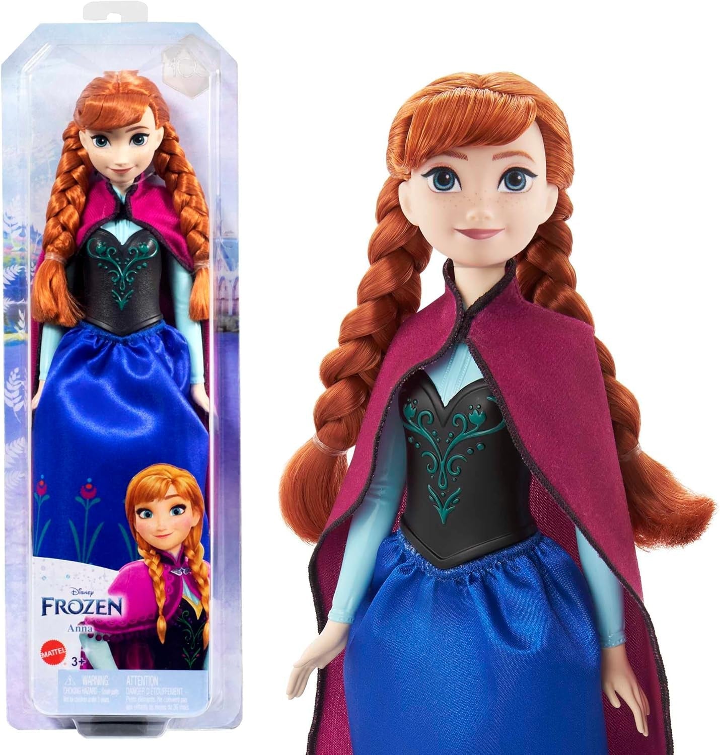 Mattel Disney Princess Anna-Puppe, Die Eiskönigin-Puppe, gekämmtes Haar, Mobile, im Reiseanzug, abnehmbare Kappe, Disney-Geschenke, 3 Jahre altes Spielzeug, HLW49 Naty Shop Cap Dolls