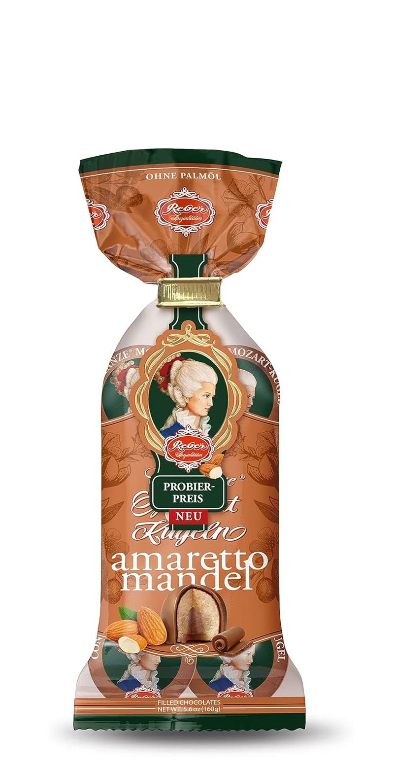 Reber Mozartkugeln mit Zartbitterschokolade, 6er Pack mit Marzipan und Nougat, vegan – 1 x 120 g