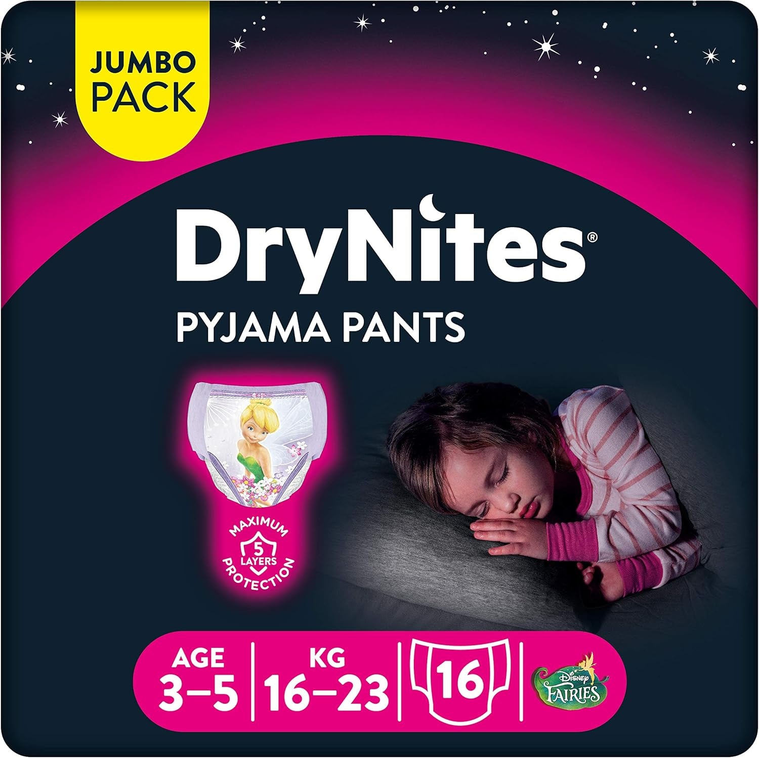 Huggies DryNites Nachtwäsche für Mädchen, 3–5 Jahre (16–23 kg), 2 x 16 Stück
