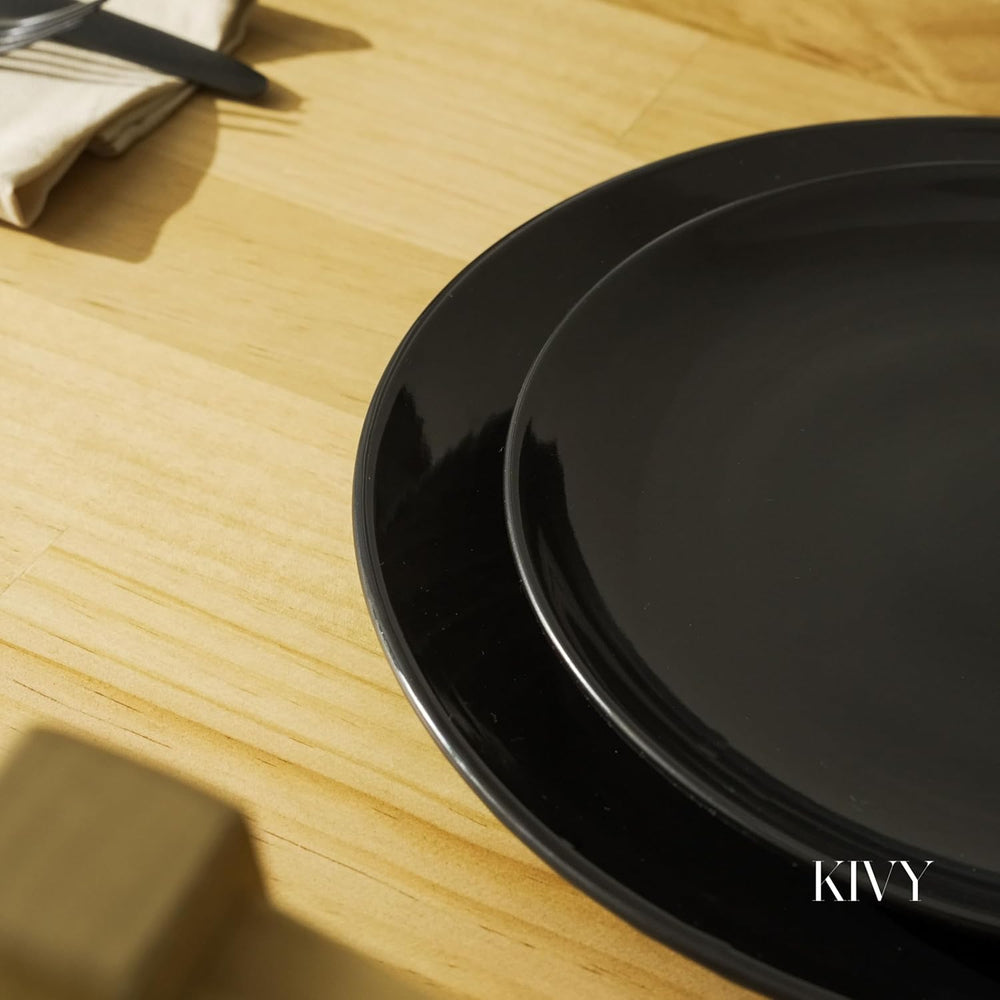 KIVY Geschirrset 6 Personen[Kratz & Spülmaschinenfest] 6x27cm + 6x22cm - Teller Set 12-teilig modern - Geschirr Set - Kombiservice - Geschirrset - Teller Set Schwarz - Teller Schwarz Matt