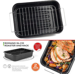 Russell Hobbs CW9161 Romano 34Cm Emaille Bräter - Mit Gitter, Rechteckige Auflaufform Mit Rost, Spülmaschinenfest Ofenform, Grill Auflaufform, Bratform Für Backofen Ofenbeständig Bis 230 Grad Formen und Tabletts zum Backen Naty Shop