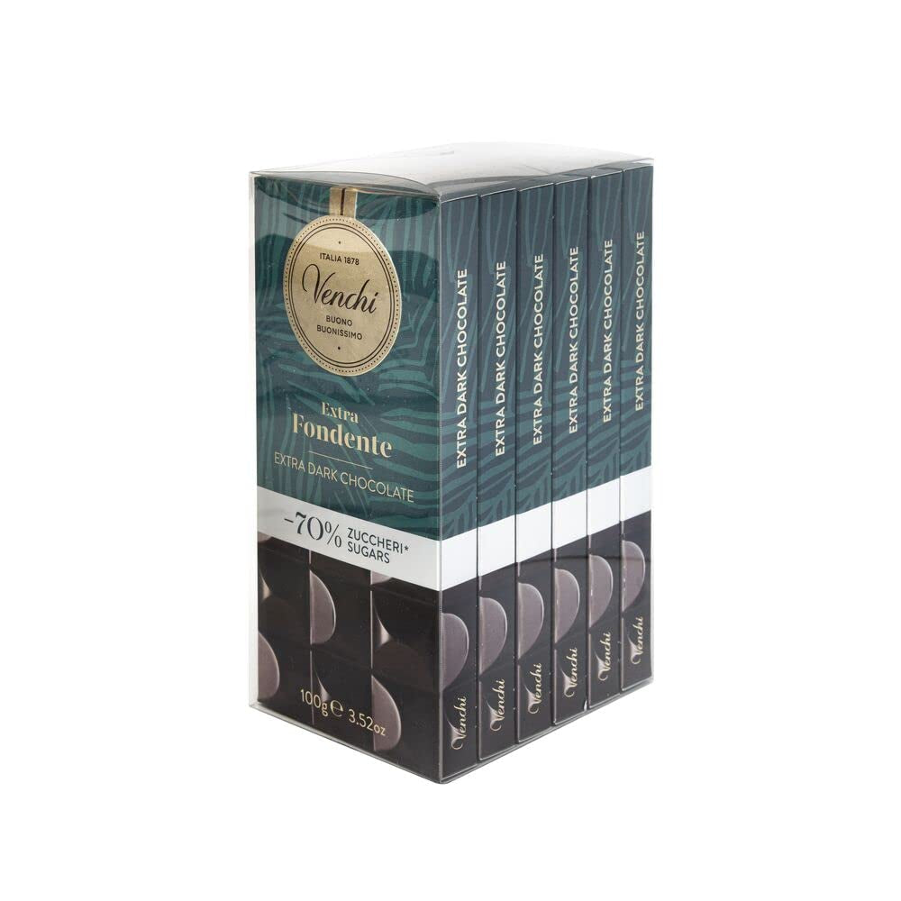 Venchi – Packung mit 6 Tafeln dunkler Schokolade mit Haselnüssen, 600 g – Ohne Zuckerzusatz – Ohne künstliche Süßstoffe – Glutenfrei – Vegan – Geschenkidee