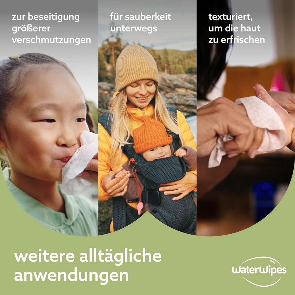 Waterwipes Plastikfreie, Texturierte Reinigungstücher Für Kleinkinder & Babys, 240 Stück (4 Packungen), 99,9 % Wasserbasierte Reinigungstücher, Unparfümiert Für Empfindliche Haut Naty Shop