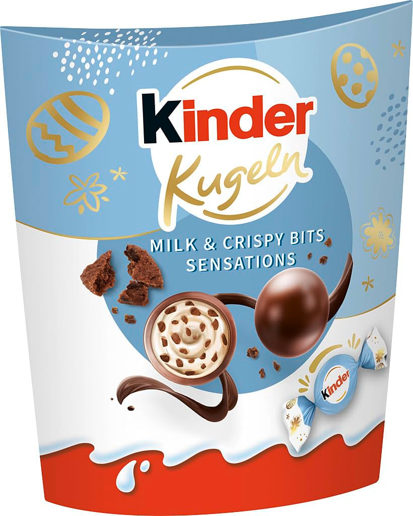 Kinder Balls Milk & Crispy Bits Sensations 90g – Milchschokoladenkugeln mit Milchfüllung und Kakaostückchen – Osterschokolade, Ostersüßigkeiten – Ostergeschenk und Souvenir
