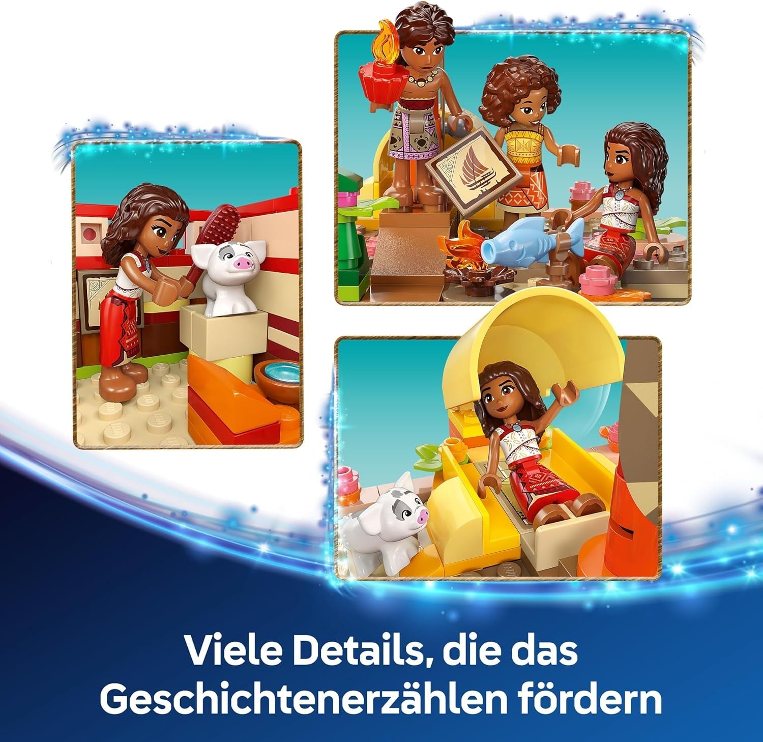 LEGO ǀ Disney Vaiana 2: Vaianas Abenteuerfloß - Spielzeug Boot mit Textilsegel, abnehmbarem Deck, Lagerfeuer & 3 Minifiguren, inkl. Loto und Moni – Geschenk für Mädchen ab 6 Jahren & Fans – 43270