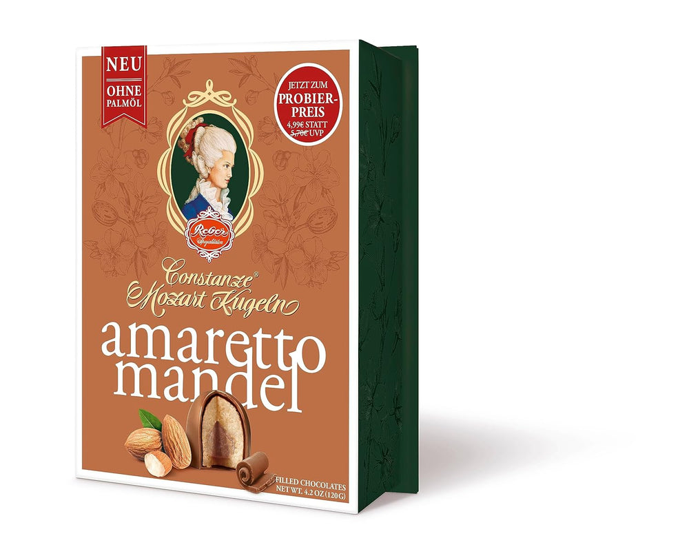 Reber Mozartkugeln mit Zartbitterschokolade, 6er Pack mit Marzipan und Nougat, vegan – 1 x 120 g