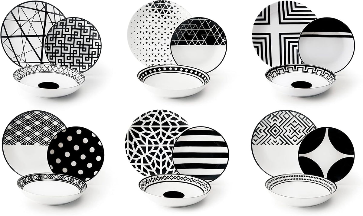 Set de veselă Excelsa Emily, porțelan, alb/negru, 18 piese