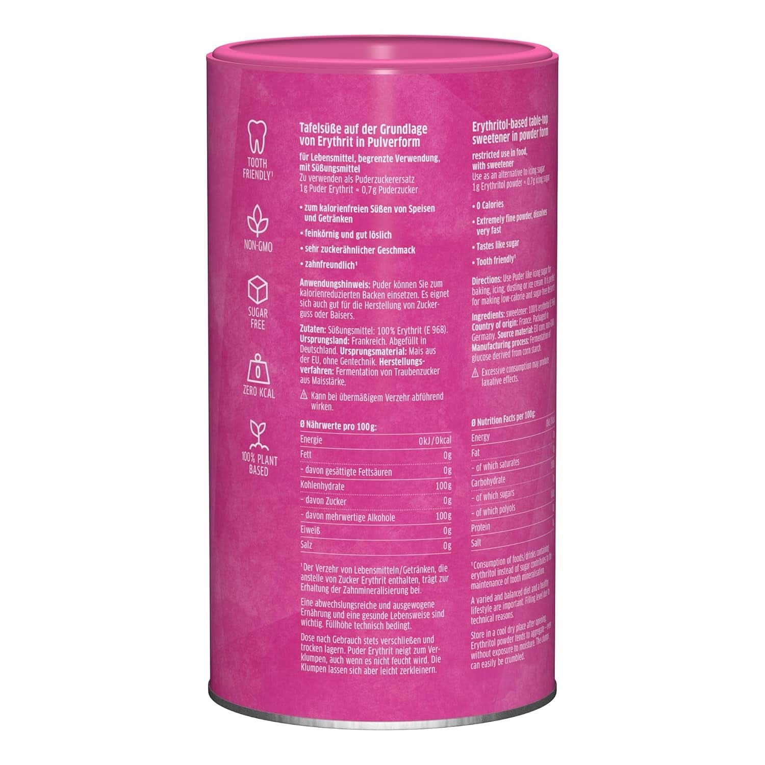 Xucker Puderzucker Erythrit – Kalorienfreier Zuckerersatz, 600 Gramm Süßstoffe Naty Shop