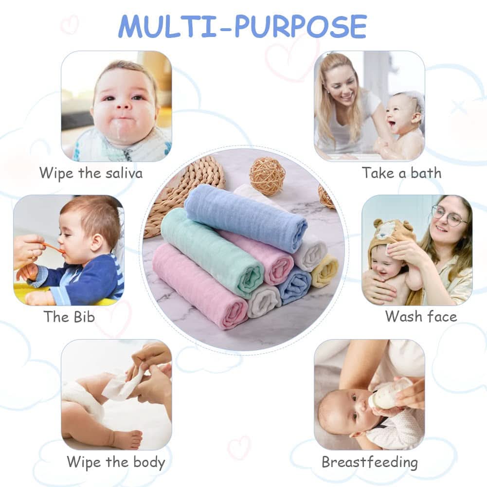 Baby-Musselin-Handtücher, Packung mit 8 saugfähigen Handtüchern aus Bio-Baumwolle, 25 x 25 cm. Mutter und Baby Naty Shop