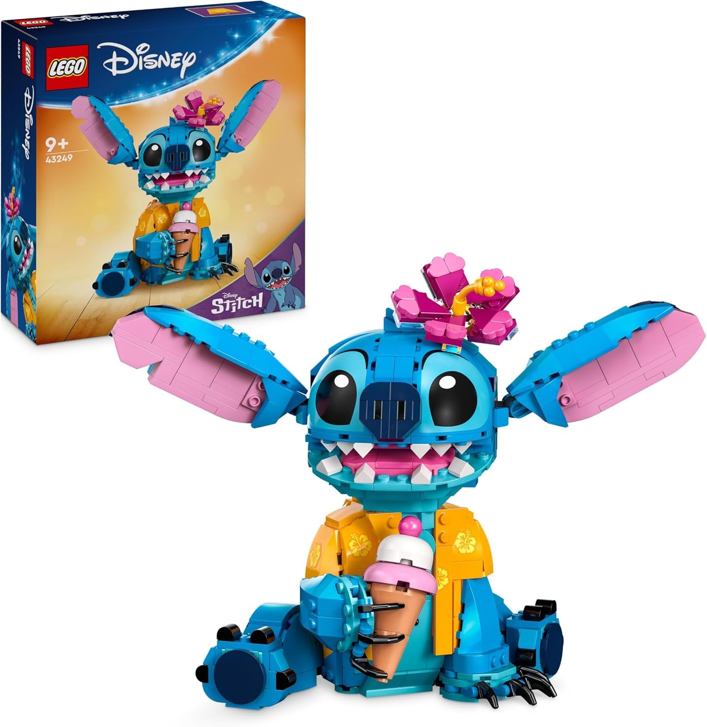 LEGO | Disney Stitch Spielzeug – Figur zum Spielen und Sammeln mit einer Eistüte und einer dekorativen Blume – Geschenk für Mädchen, Jungen und Lilo & Stitch Filmfans ab 9 Jahren – 43249
