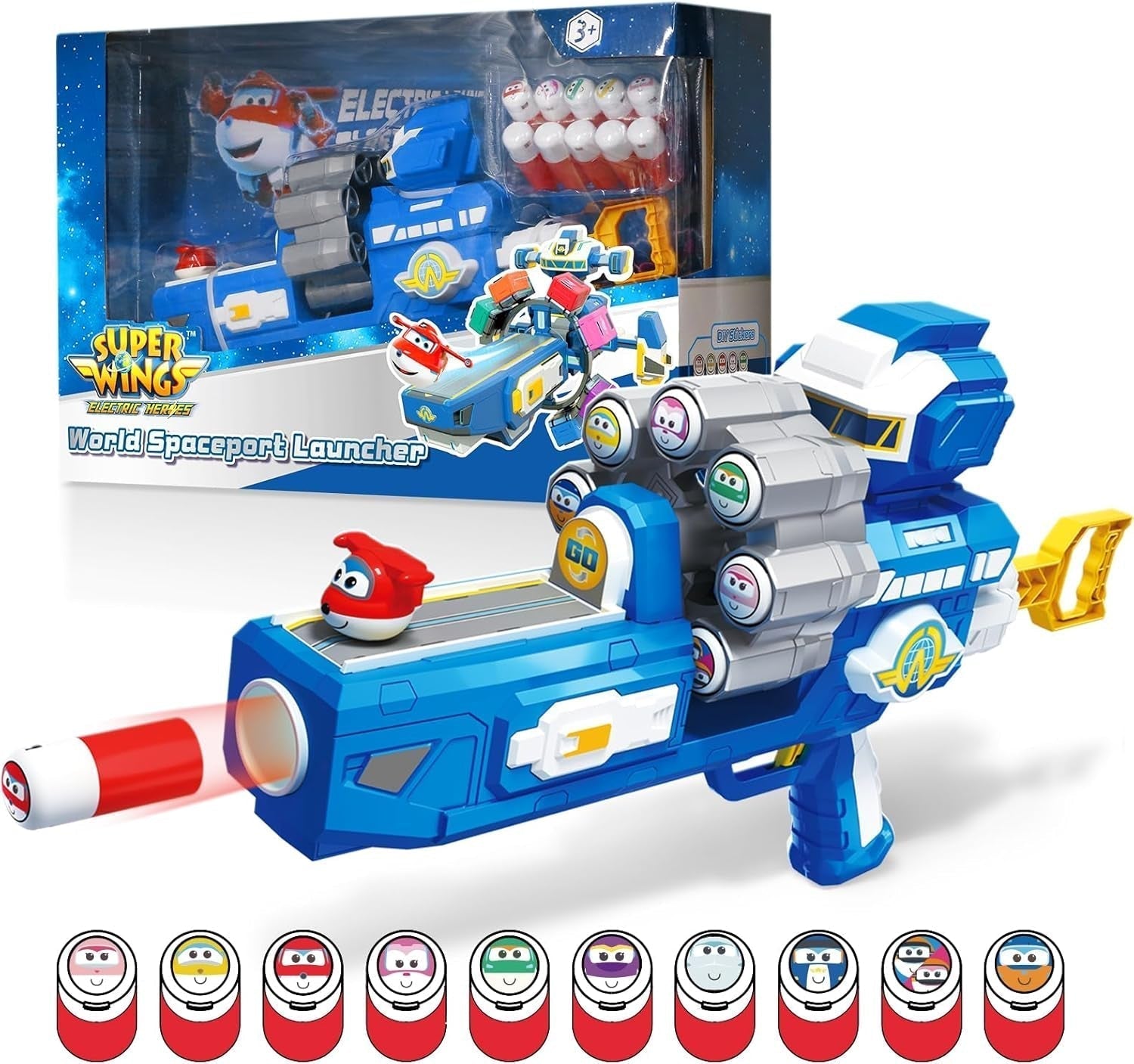Super Wings Transformationsflugzeug Supercharged Traver, ca. 12,7 cm große Kinderspielfigur Spielzeugflugzeug und Roboterfigur für Jungen und Mädchen ab 3 Jahren Silberne Actionfiguren Naty Shop Spielzeugpistole