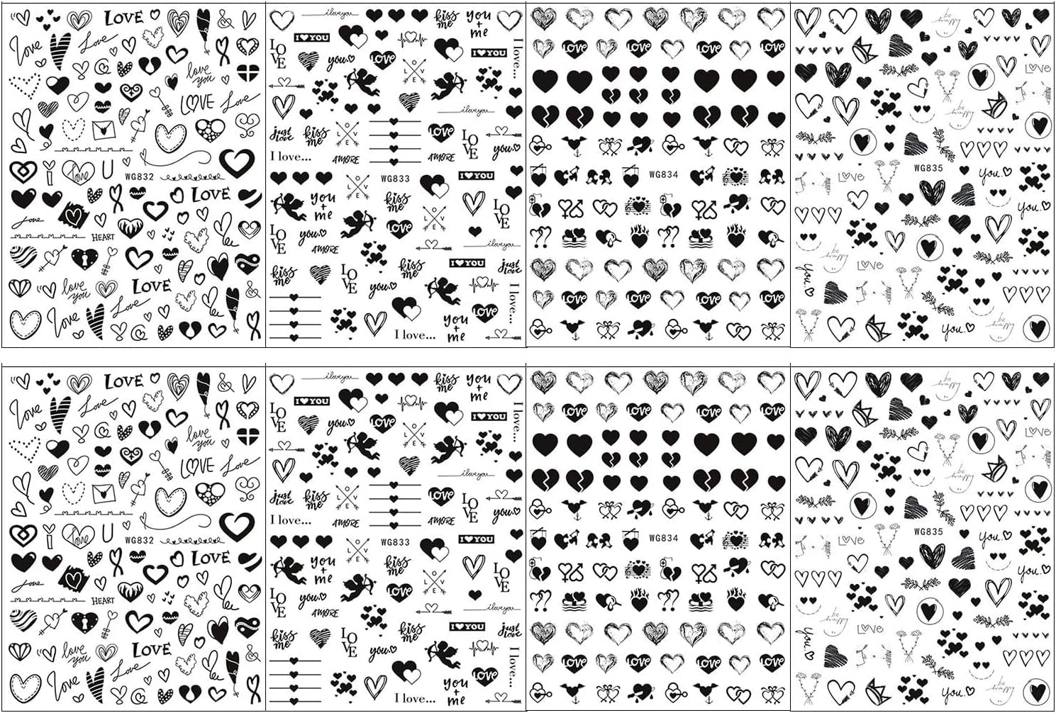 8 Blatt Nagelsticker Valentinstag Nagelaufkleber Selbstklebend Liebhaber Des Schwarzen Herzens Nail Art Sticker Dekoration Nageldesign Zubehör