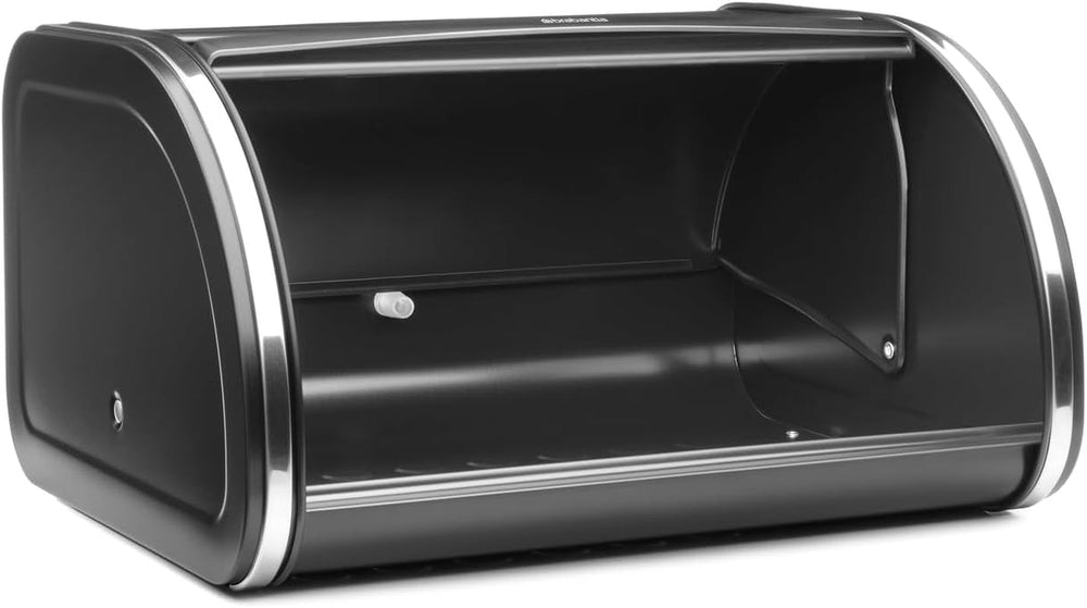 Brabantia roll bread box - Cutie de depozitare compactă pentru pâine, covrigi și rulouri pe blatul de lucru, cu capac plat, oțel durabil - dimensiune medie - negru mat Cutii depozitare alimente Naty Shop