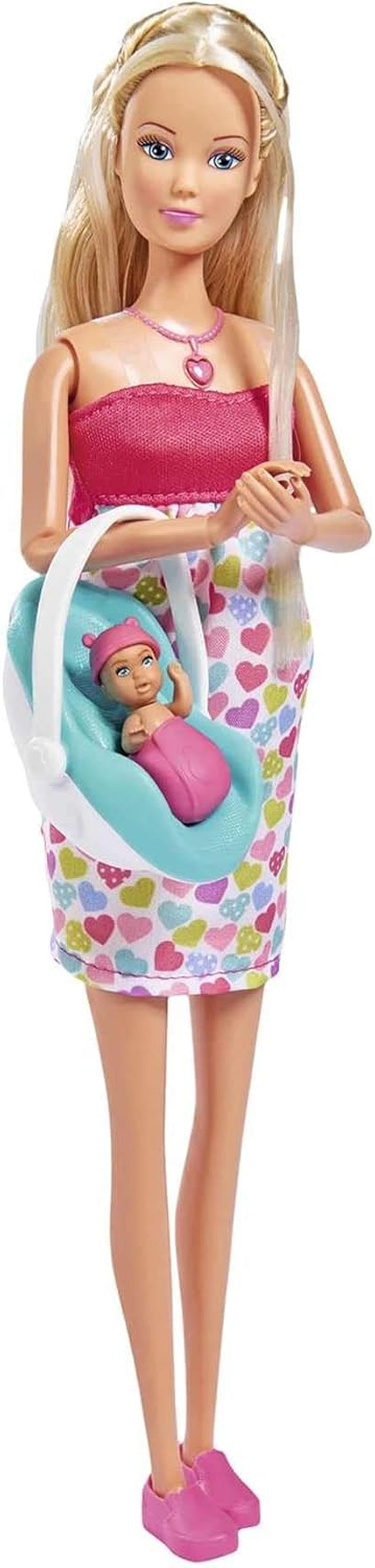 Simba 105733480 - Steffi Love Baby Backpack, păpușă gravidă cu bebeluș și sunete grozave, accesorii pentru bebeluși și suport pentru bebeluși, roz Papusi Naty Shop Singur