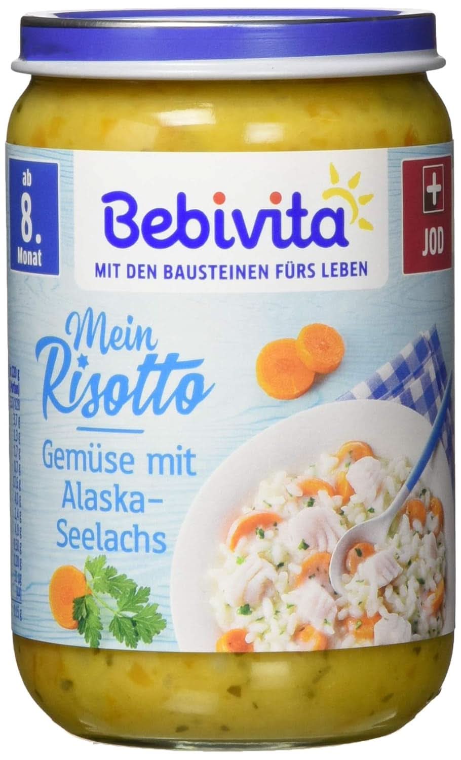 Menüs ab 8 Monaten Spaghetti Bolognese, 6er-Pack (6 x 220 Gramm), mittelgroß Mutter und Kind Naty Shop 6 x 220 Gramm Risotto mit Gemüse und Alaska-Seelachs