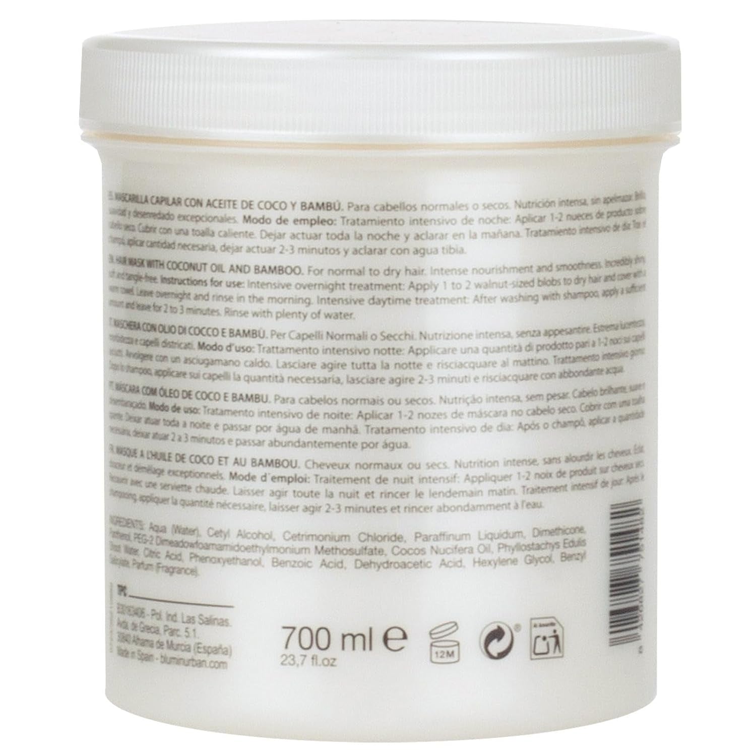 Urbanic mască cu ulei de nucă de cocos și bambus organic, 700 ml Masca de par Naty Shop