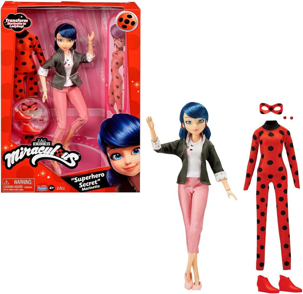 BANDAI – Miraculous Ladybug – Păpușă la modă Marinette și Ladybug – Păpușă articulată 26 cm cu 2 ținute – Păpușă articulată Miraculous Toy – Jucărie pentru copii de la 4 ani în sus – P50355