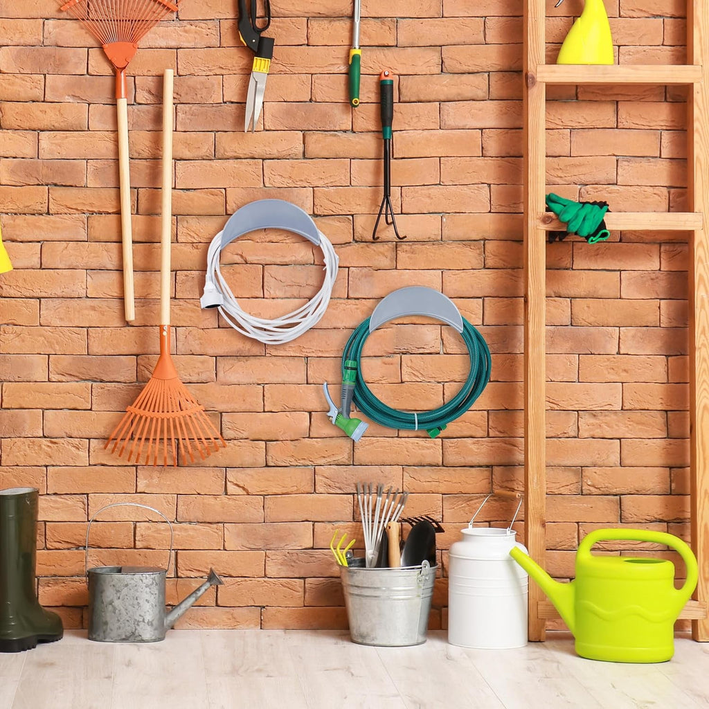 Suport furtun de perete Relaxdays, set de 2, pentru furtun de 30 m 1/2", suport furtun de grădină, suport metalic pentru furtun, gri