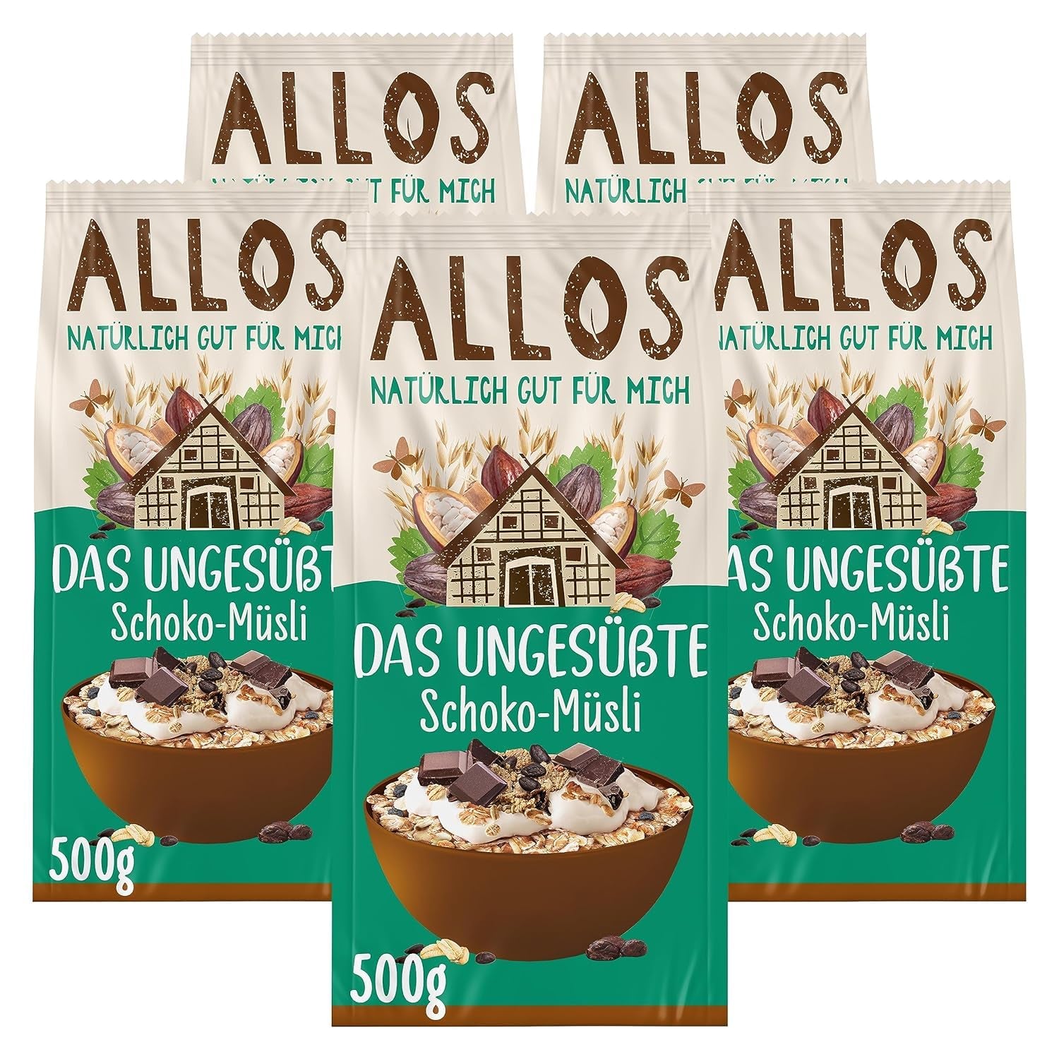 Allos ungesüßtes Proteinmüsli | Bio-Müsli | Haferflocken | Müsli zum Frühstück | Vegan (5 x 450g), 1 Stück (5er Pack)