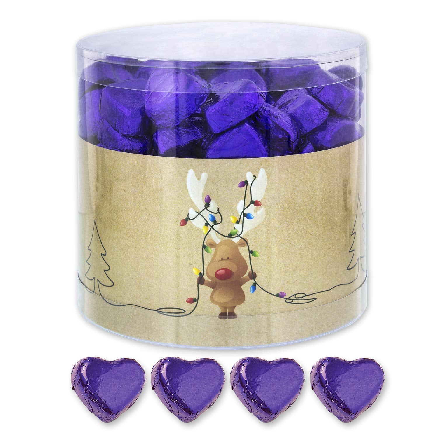 Günthart 150 Stück goldene Schokoladenherzen mit Nougatfüllung, Rentier | Rudolph der Rote - Nougatcreme | Goldene Schokoladenherzen | Wettbewerb | Goldene Schokoladenherzen | Weihnachten (1,2 kg)