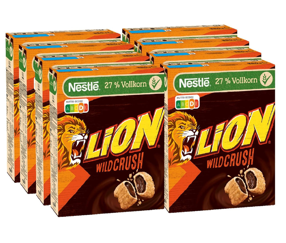 Nestlé LION WildCrush Schokoladen-Karamell-Frühstücksflocken, 8er-Pack (8 x 360 g)