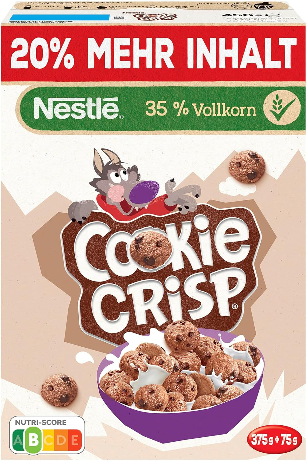 Nestlé Cookie Crisp (+20 %), Vollkorn-Frühstückskeks-Müsli für Kinder, 1er-Pack (1x450g)