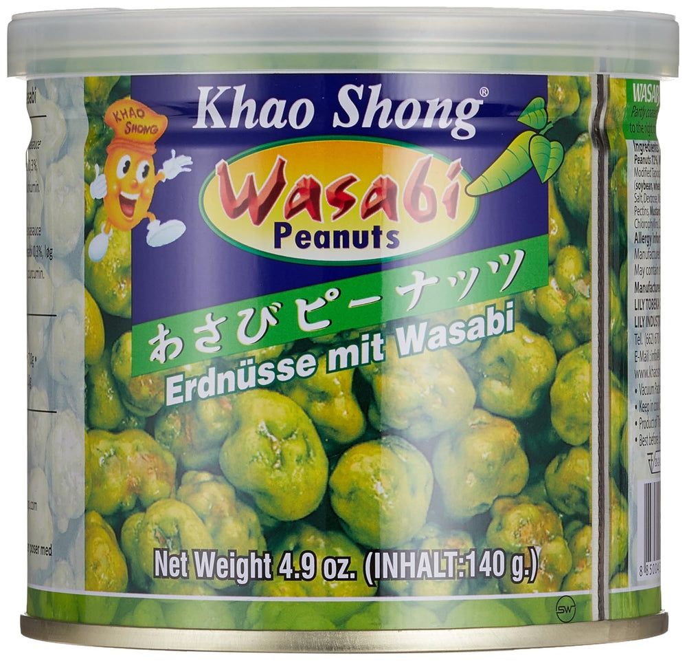 Khao Shong Gebratene grüne Erbsen mit Wasabi, knusprige Erbsen in würzigem Teig, eine fettarme Alternative zu Nüssen, mittelscharf, 1 140-g-Dose | 140 g (1 Packung)