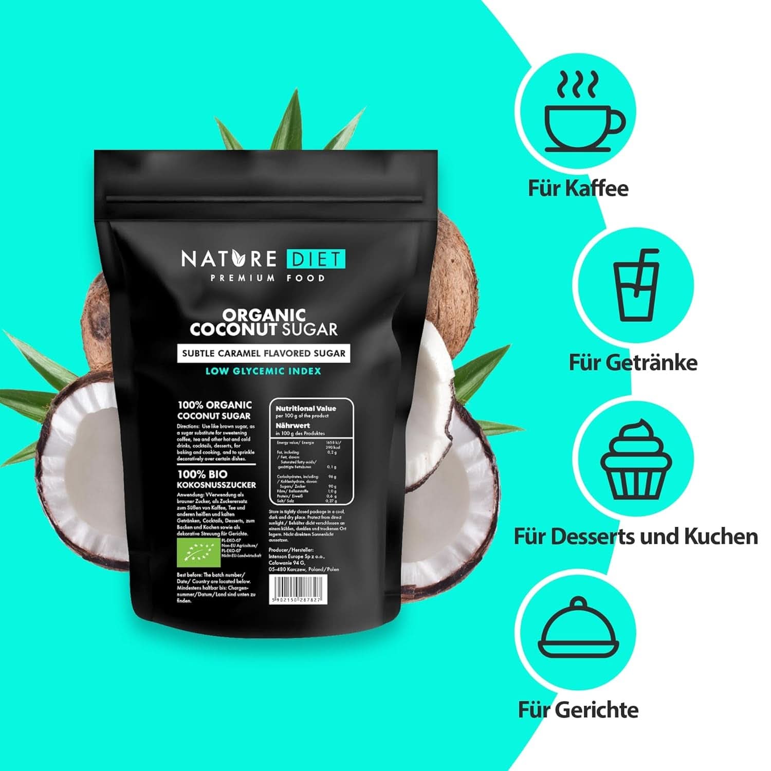 Bio-Kokoszucker, Karamellgeschmack, 1,5 kg Süßstoffe Naty Shop